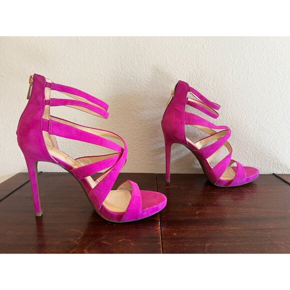 Jessica Simpson Stiletto Heels 8M Pink Strappy Womens Open Toe - Picture 2 of 8